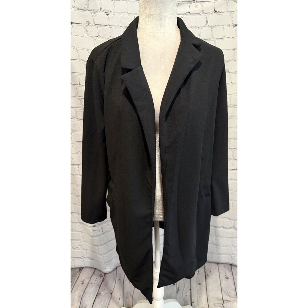 Melloday Ponte Topper Black Long Jacket Duster Blazer Open Size Small